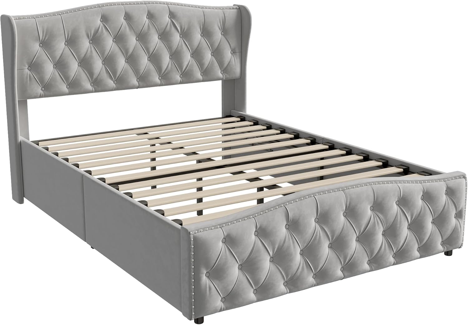 Vejle Velvet Double Bed 160 x 200 cm with Storage - Grey - Image 3