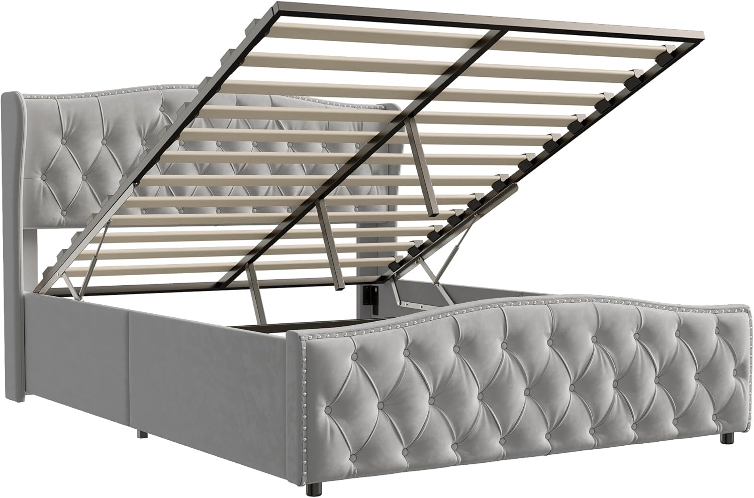 Vejle Velvet Double Bed 160 x 200 cm with Storage - Grey - Image 2