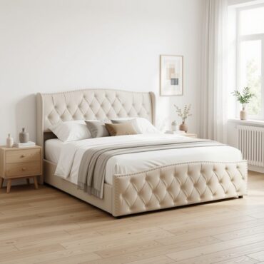 Cama doble Vejle Velvet de 160 x 200 cm con espacio de almacenamiento - Beige